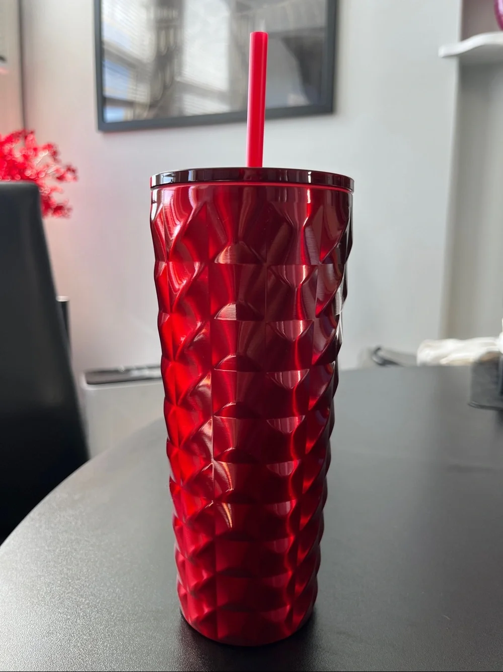 Starbucks Red Stainless Steel Tumbler + Blue Candy Cane Reusable Hot Cup, NEW